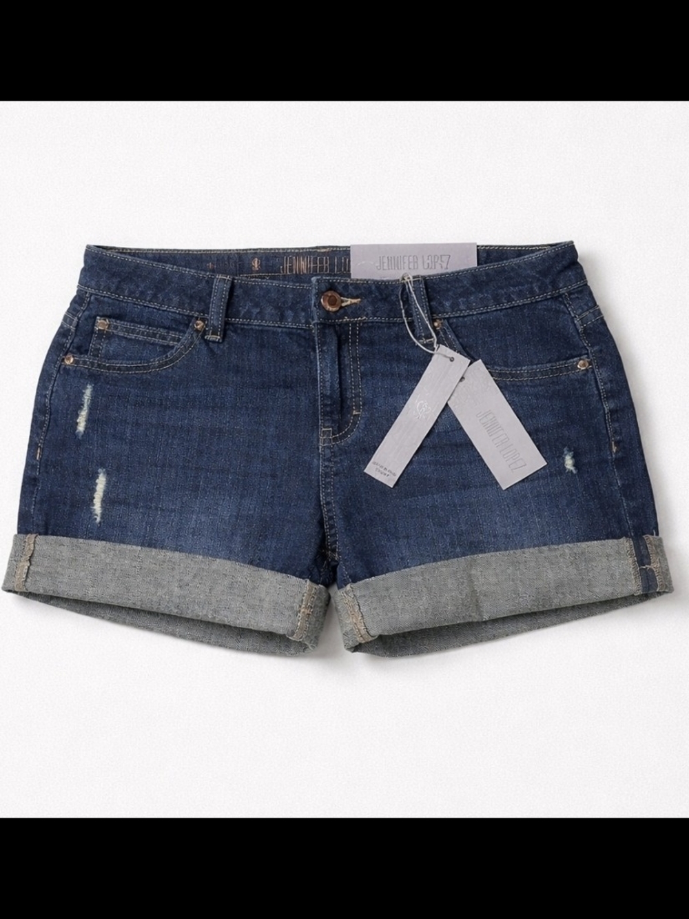 Jennifer Lopez Dark Blue Denim Cuffed Shorts
